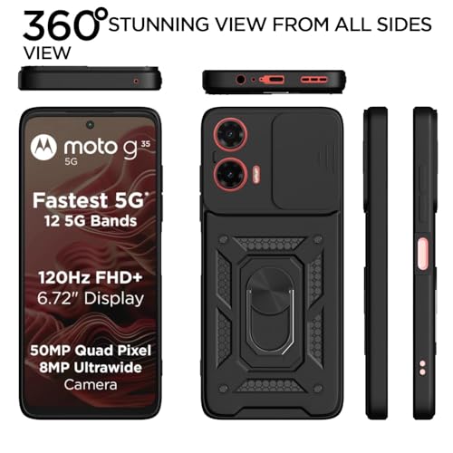 Image of AIBEX Back Cover for Motorola G35 5G | D10 Tough Armor Case | Sliding Camera Shield | 360 Protection | Kickstand Ring Holder | Military-Grade Shockproof Bumper Case