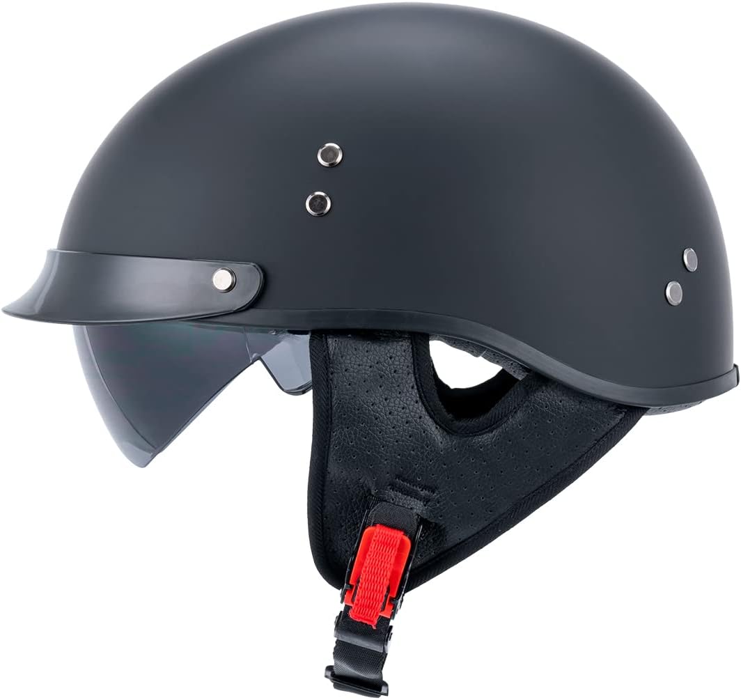 Half Helmet Motorcycle Men Women Adult Dot Certified Fiberglass Half Shell Vintage Helmet with Visor White Black Designed Graphics MH03