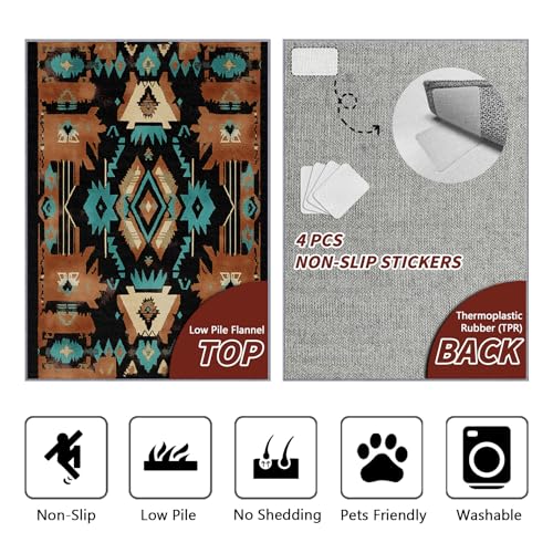 Tapete Azteca 3x5, antideslizante, lavable, flannel miniatura 5