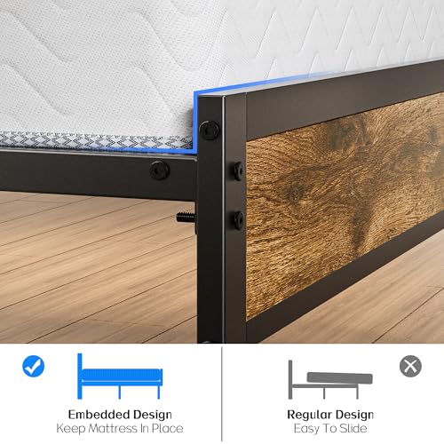 Image of Liians Twin Bed Frame with Storage Headboard USB Charging Station, Smart LED Lights, Metal Platform Bed Easy Assembly, No Box Spring Needed