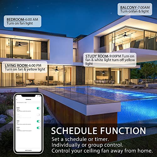 52“ Smart Ceiling Fan With Light, Low Profile With 10 Speeds, Silent Dc Motor, Farmhouse Ceiling Fan Compatible With Alexa, Siri, Google & Smart App, Black & Walnut,Indoor & Outdoor #TOP6