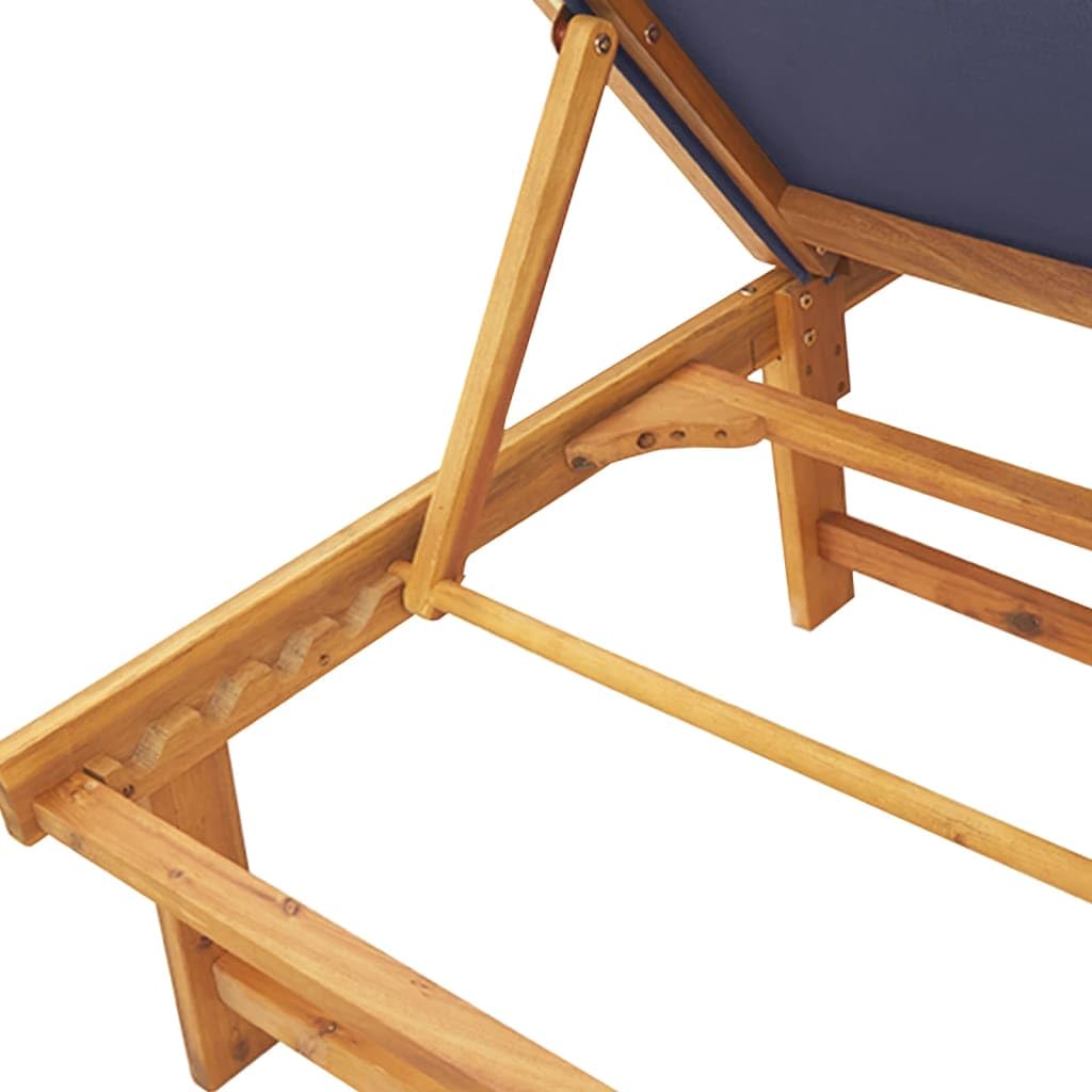 Conjunto de 2 tumbonas genéricas con mesa auxiliar de madera acacia | Respaldo de 5 posiciones ajustables, tejido textil resistente, carga máxima 110 kg, para piscina, jardín, terraza