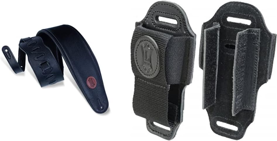 Levy's Leathers 4.5" Extra-Long Garment Leather Guitar Strap and Wireless Receiver Holder Bundle | Black