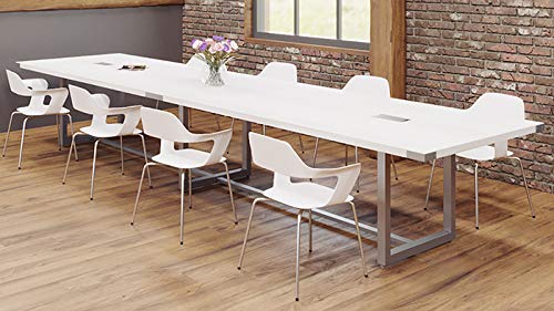 8 Foot - 16 Foot Modern Conference Room Table with Metal Base & Metal Accents (12ft w/ 0 Power Modules, Stone Gray w/Silver Metal)