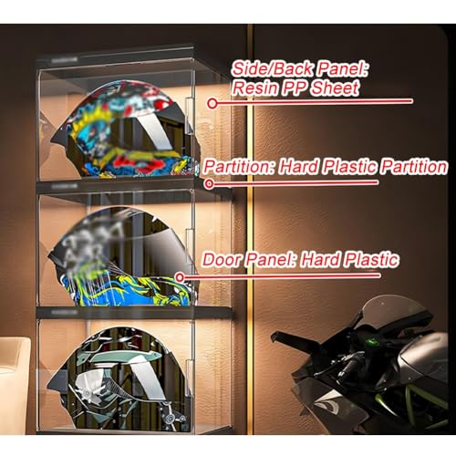 Witryna na kaski motocyklowe, plastikowe pojemniki do przechowywania z magnetyczną pokrywką, organizer na przedmioty kolekcjonerskie i figurki (9 szt., 120 x 30 x 94,1 cm)