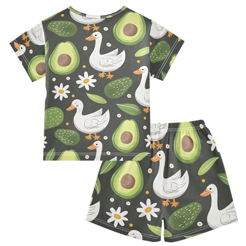 ALAZA Avocado Duck Daisy Flower Floral Pajamas Short Sleeve 2 Piece Sleepwear Top and Bottom Pajama Set Unisex2