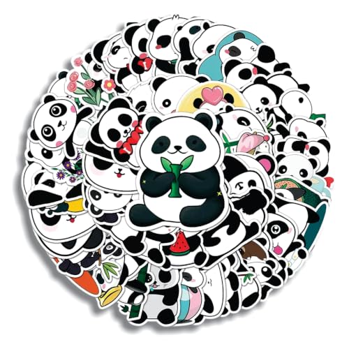 Image of 50 pcs Cute Panda Bear Stickers Animal Vinyl Aesthetic Decorate Accessories Gumming Mobile Fridge Laptop Bottle Journal Guitar Office Room Girls Kids Teens Adults Stationery Gifting Scrapbook