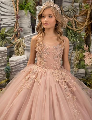 Flower Girl Dress Lace Appliques - Tulle Ruffles Princess Pageant Dress for Wedding Prom Ball Gowns3