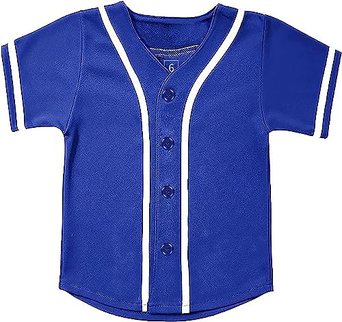 SPTEHW Kids Baseball Jersey Button Down Hip Hop T Shirts Personalized Softball Jersey for Boys Girls (2 Years, Blue)