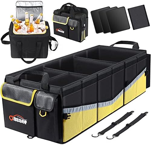 Oasser Trunk Organizer with Cooler Bag, Large Collapsible Car Trunk Organizer for SUV with Multi Compartments, Car Storage Organizer Grocery with Lid for Sedan
