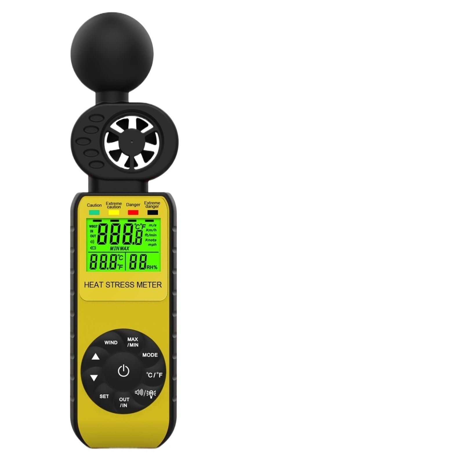 Anemómetro de aire de 881 W, medidor de RPM, tacómetro digital de viento portátil 4 en 1, medidor de velocidad del viento con prueba de humedad y temperatura.