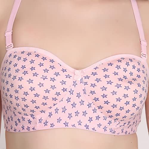 Image of Star Print Half Cup Padded Everyday Bra for Women - Made of Pure Cotton Full Coverage Non Wired Seamless Pushup Soft Cup for T-Shirt Saree Dress Sports Garment for Daily Use Everyday