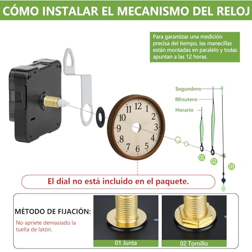 Miniatura 6 de Lusee 3 Piezas Mecanismos De Movimiento De Relojes, Mecanismo De Silencioso De Cuarzo Con 7 Pares De Puntero Para Diy Reparación Reemplazo De Piezas Longitud Del Eje: 20mm 0,78 Pulgada