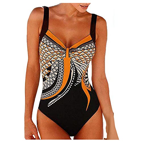 Bañadores Mujer Natacion Traje de Baño Mujer Verano 2024 Reductores Barriga Swimsuit Estampado Flores Bañadores Deportivo Menstrual Bañador Moldeador Arena Playa Tankinis(Naranja,XXL)