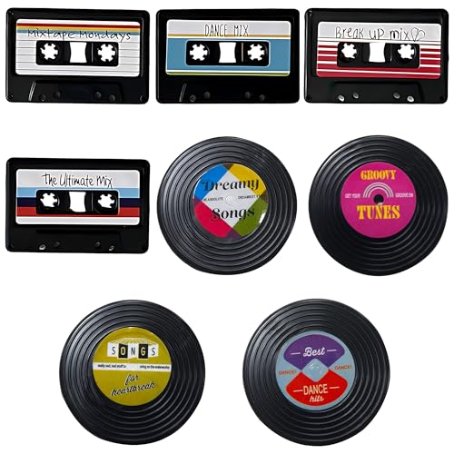 8 Stück Kühlschrankmagnete Vintage Musik Stil Schallplatten Kassetten Optik Kleine Magnete Magneten für Küche Büro Pinnwand Spind Wohnheim Fotos Notizen Wohnungs Dekoration Zuhause