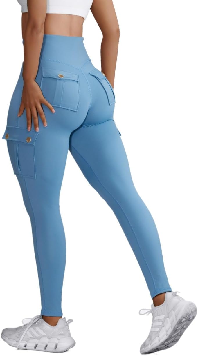 Butt Lifting Leggings with Flap Pockets Workout Cargo Leggings for Women High Waist Tummy Control Running Yoga Pants