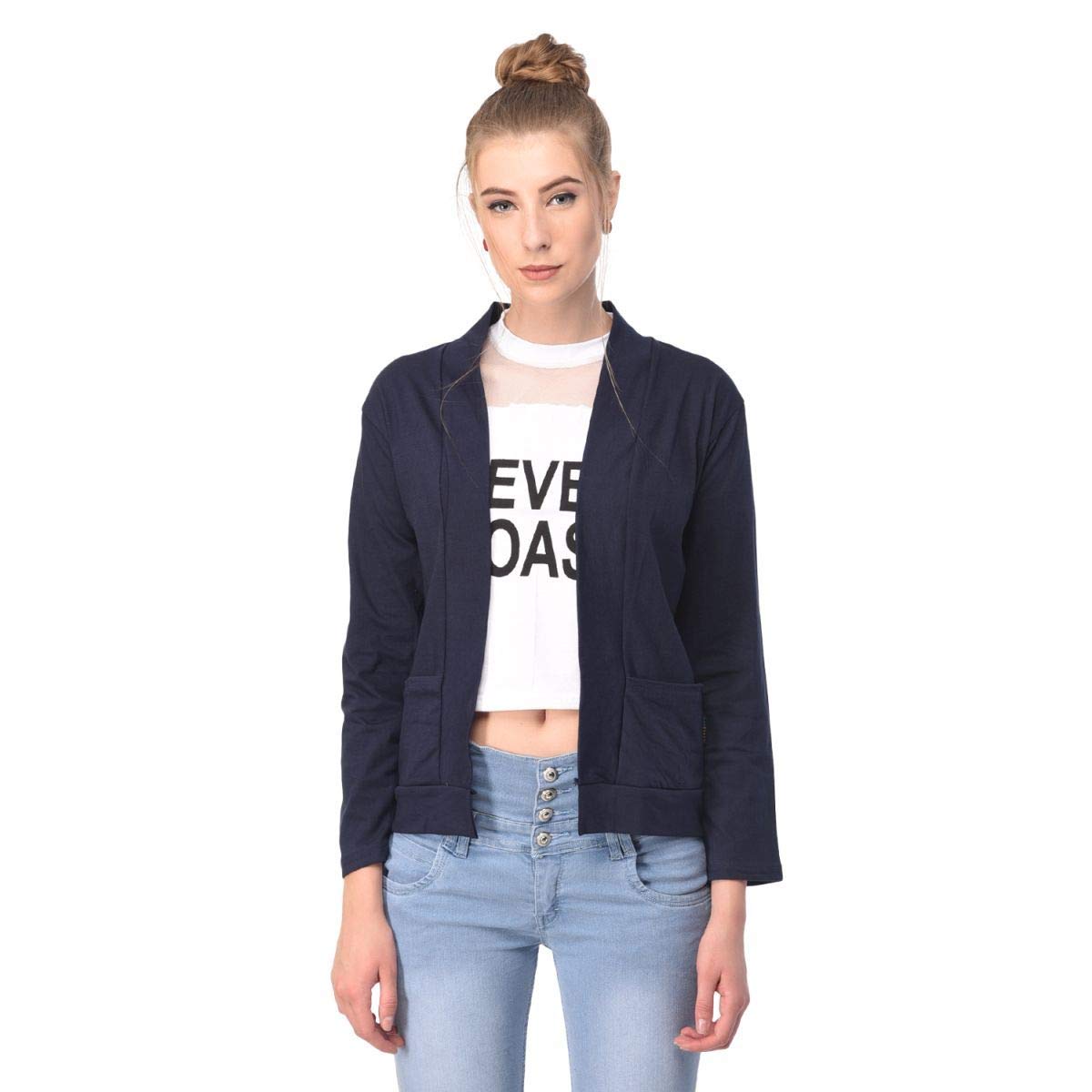 amazon brand - nora nico Womens Cotton Full Sleeves Shrug (XS, Navy Blue)-picture-54