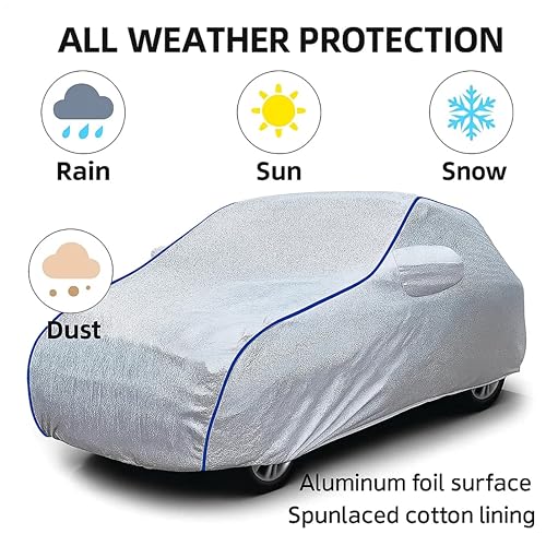 Image of Sulfar 100% Waterproof Car Body Cover Compatible with Mirror for Fiat Uno (Triple Stitched, Full Bottom Elastic, Magic Silver with Black Piping)