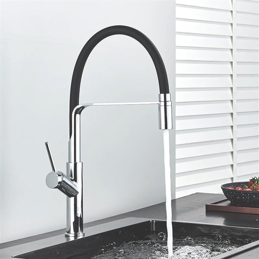 Robinet de cuisine carré extractible mitigeur eau chaude et froide chrome noir