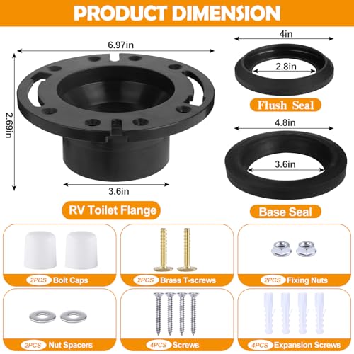 Image of Wayona RV Toilet Seal Kit and 3 Inch RV Toilet Flange for 300 310 320 RV Toilets, RV Toilet Replacement Parts for 385345892 RV Floor Flange, 385311658 Flush Seal and 385311652 Base Seal Black