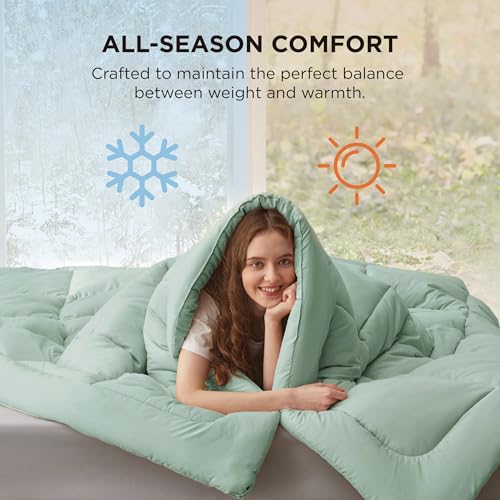 Image of Bedsure Comforter Duvet Insert - Quilted Comforters Queen Size, All Season Duvet, GentleSoft Down Alternative Bedding, with 8 Tabs, Gifts for Women /Men, Sage Green, Queen 88 x 88 Inches