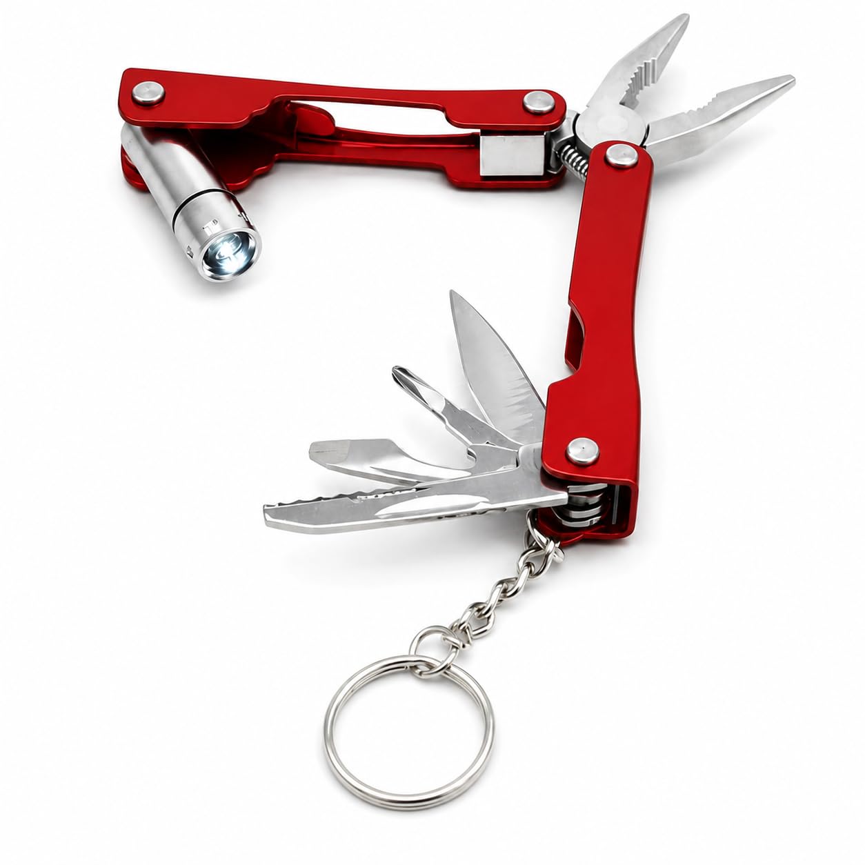 Stealodeal 9-in-1 Multi-Purpose Pocket Tool with LED Flashlight | Compact Folding Pliers, Screwdrivers & Bottle Opener | Portable Outdoor & Emergency Tool (Color-Red)-image-15