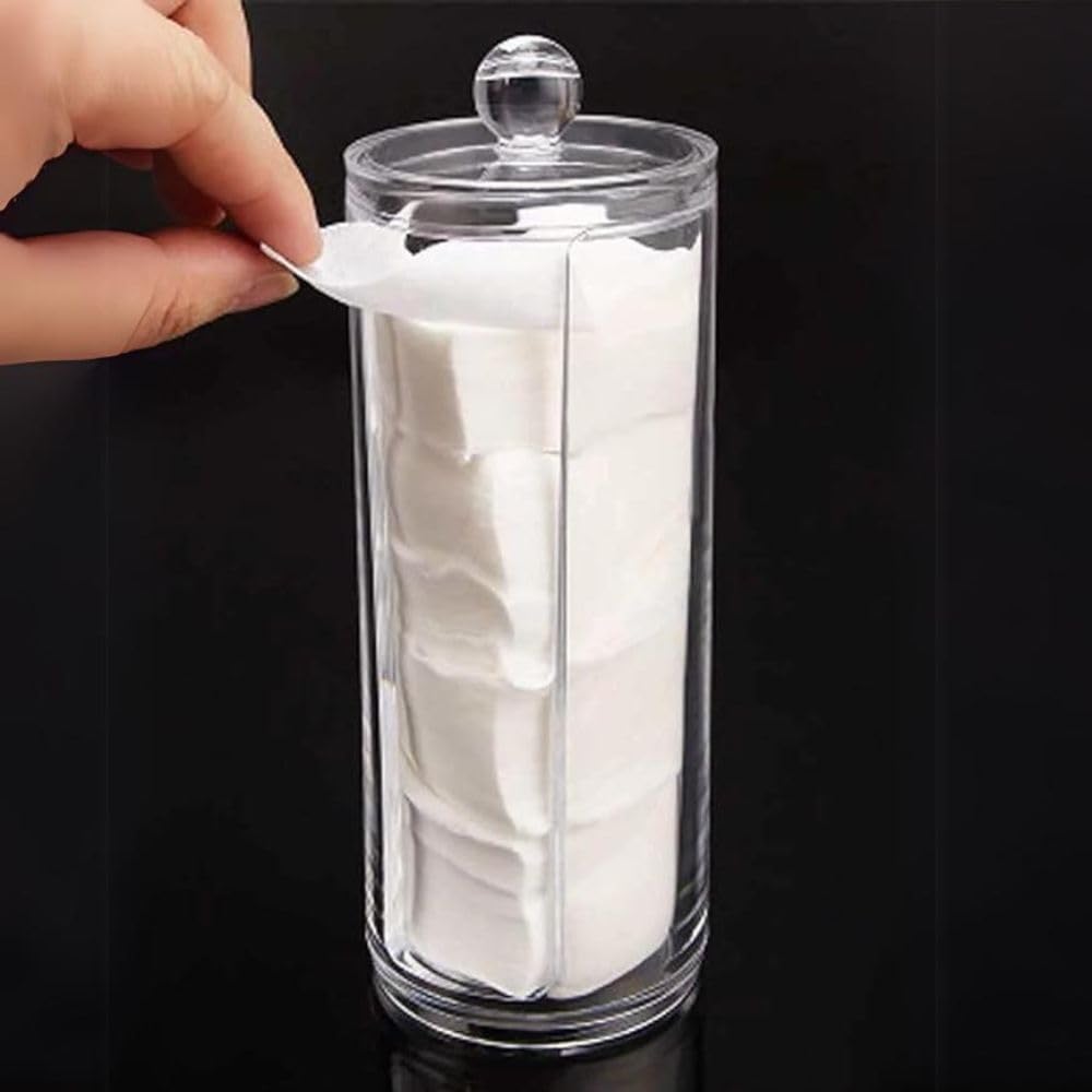 RJP Acrylic Cotton Pad Holder – Clear Makeup Organiser for Bathroom & Bedroom | Cotton Wool & Cotton Bud Dispenser | Stylish Acrylic Storage Box for Vanity, Skincare & Cosmetic Accessories