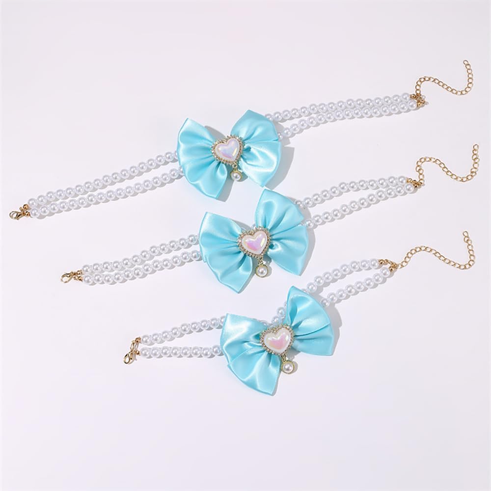 BT Bear Pet necklace, Cat Pearl Bow Necklace,Dog Necklace Princess Pet collar Cat Necklace for Cat Puppy Small Dogs Medium Dogs,Blue L - Image 4