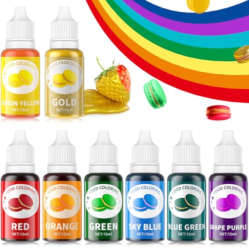 Image of Food Coloring Liquid Set - Wayin Rainbow Edible Food Dye , Gold Paint Food Grade for Cake Decorating, Baking, Easter Egg, Icing, Fondant, Cooking, Slime Making DIY Supplies Kit -8 Colors (15 ml) /Bottles