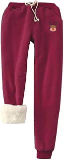 Winter Warm Pants for Ladies, Comfy Thicken Fleece Leggings Womens Casual Solid Pattern Print Straight Trousersr Elastic Waist Drawstring Pocket Pants