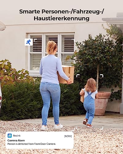 Reolink 4K PoE Überwachungskamera Außen mit 180° Pan, Spotlight, Farbnachtsicht, Auto-Tracking, Smarte Personen-/Fahrzeug-/Haustiererkennung, PoE Outdoor IP Kamera mit Zwei-Wege-Gespräch, RLC-81PA 4