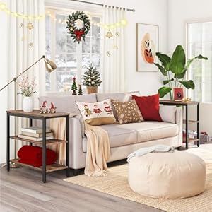 HOOBRO End Table, Simple Rustic Side Table with 3-Tier Storage Shelf, Narrow Nightstand for Small Spaces, , for Living Room, Bedroom,Easy Assembly, Industrial Design, Rustic Brown and Black BF14BZ01 HOOBRO End Table Simple Rustic Side Table with 3 Tier Storage Shelf Narrow Nightstand for Small Spaces for Living Room BedroomEasy Assembly Industrial Design Rustic Brown and Black BF14BZ01