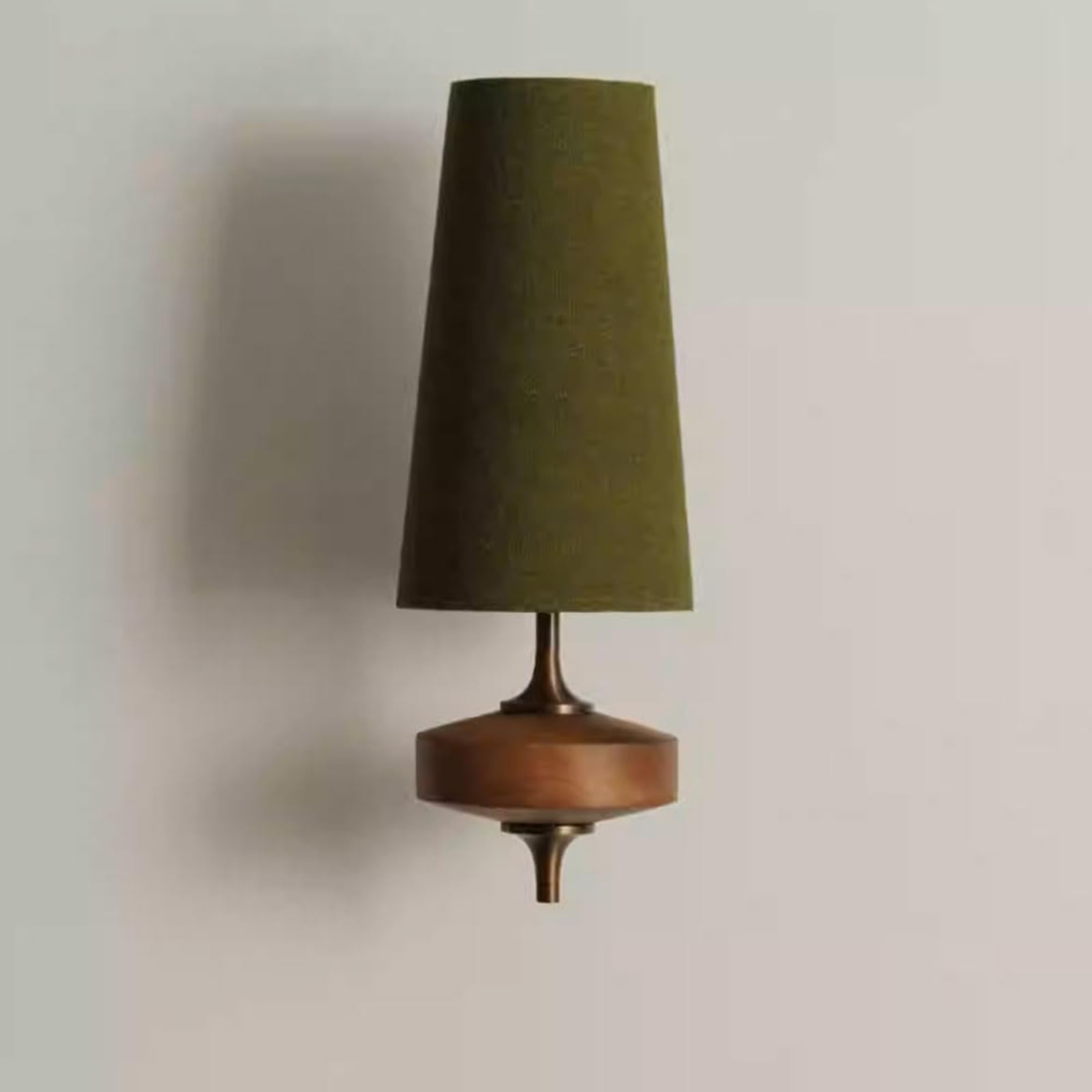 OOWOKS E14 Wandlampe Mid Century mit Grün Stoffschirm 3 Farbtemperaturen Retro Deko Wandleuchte aus Holz und Metall Nachttischlampe Wand Schlafzimmerlampe Deko für Wohnzimmer Flur