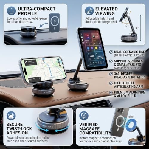 Image of Upgraded 360 Vaccum Magnetic Phones Holder, Magnetic Car Phone Mount, Hands-Free Suction Cup Holder for Car /Gym /Mirror /Car Dashboard, Car Mount Compatible For iPhone And Android All Smartphone
