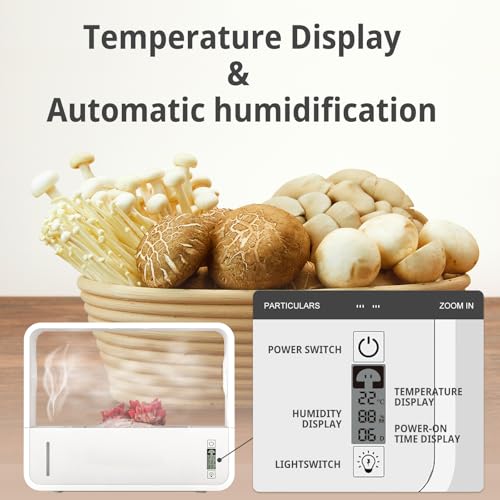 Kit de culture de champignons avec affichage LED, contrôle automatique de la température et de l'humidité, fenêtres d'observation transparentes pour une culture facile