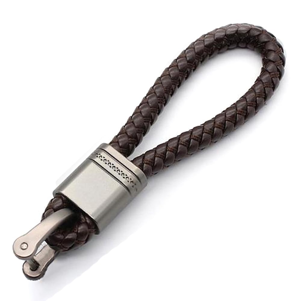 Alloy Metal Keychain with Leather Loop Universal Car Key Chain Accessory Brown
