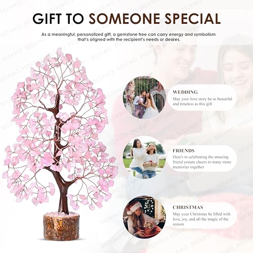 Image of Crocon Rose Quartz Crystals Tree, Birthday Gifts for Women & Men, Pink | Decor for Shelf, Healing Crystals Spiritual Gift, House Warming Gift New Home, Birthday Gifts - Mom, Sister & Girlfriend