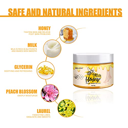 Foot Peel Mask For Dry Cracked Feet, Honey Milk Foot Wax Feet Cream, Moisturizing Hydrating Nourishing Exfoliating Hand Film Hands Feet Care, Peel Off Foot Wax Care Foot Anti-Dry #TOP1