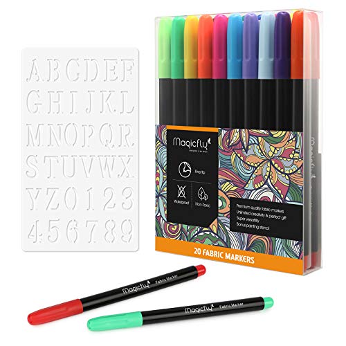 Magicfly Marcadores para Tela con Punta Fina, Rotuladores Permanentes de 20 Colores para Ropa, Marcador Permanente No Tóxico, para Camisetas, Baberos, Zapatos, Bolsos de Lona