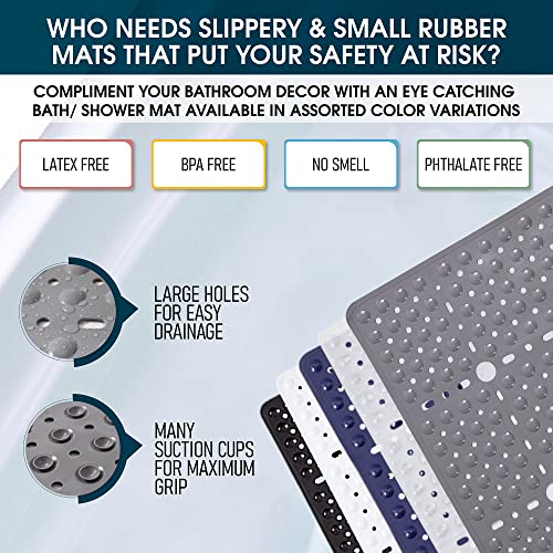 Image of ENKOSI Square Shower Mat 27x27 inch - Anti Slip Bathroom Shower Stall Mats for Shower Floors - Non Slip Square Bath Mat with Strong Secure Suction Cups and Drain Holes in Middle (Clear Blue 27x27)