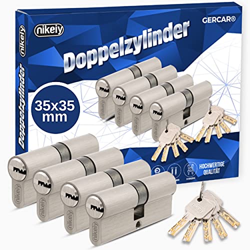 GERCAR Juego de 4 cilindros para perfil, cierre uniforme, 70 mm, cilindro doble 35/35, latón mate, incluye 10 llaves, longitud: 70 mm, A: 35 B: 35-4 x