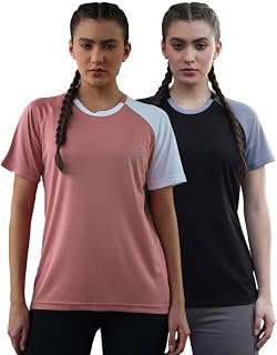 CHKOKKO Gym Tshirt for Women Workout Activewear Regular Fit T Shirt for Woman Round Crew Neck Half Sleeves Best for Sports... Price In India
