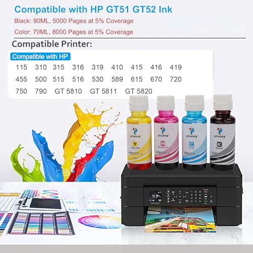 proffisy GT51 GT52 Ink Refill Dye Ink Compatible with HP Ink Tank 115, 310, 315, 319, 410, 415, 416, 419, 455, 500, 515, 530, 615, GT 5810, GT... - Image 4