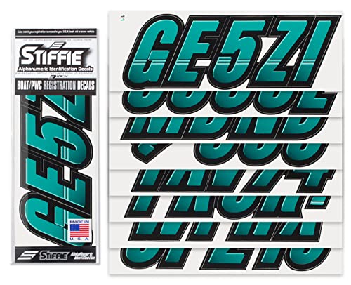 Image of STIFFIE Techtron Sea Teal /Black 3 inch Boat & PWC Registration Decals • Numbers Letters Stickers