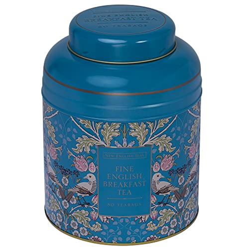 New English Teas Song Thrush & Berries Tea Caddy in Teal with 80 English Breakfast Teabags