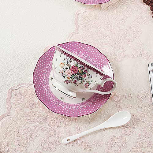 fanquare 21 Piezas Juego de Té de Porcelana con Flores Rosa, Juego de Café Ceramica Real para 6 Personas, Juego de Tazas… - Imagen 5