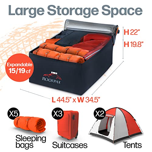Image of RoofPax Expandable 15 /19 cft. Car Rooftop Cargo Carrier Bag Waterproof Storage Including Double Zippers, Heavy-Duty Tie-Down Straps fit Cars with /Without Roof Top Rack or Side Rails