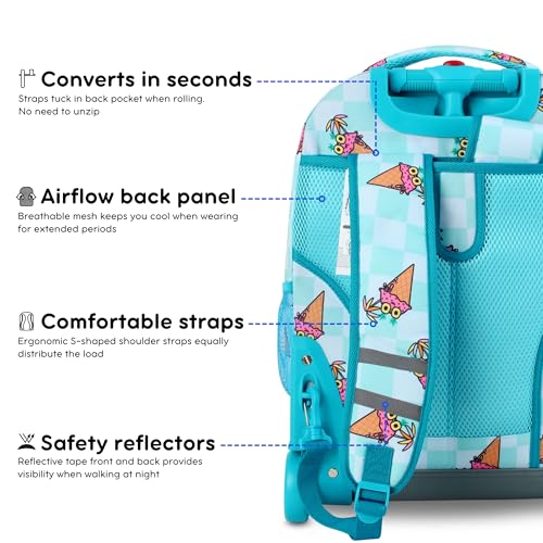 Image of J World Sunrise Kids Rolling Backpack with Wheels for Girls Boys, Roller Bookbag for School, 18 x 13 x 9 Inches, Ice Cone