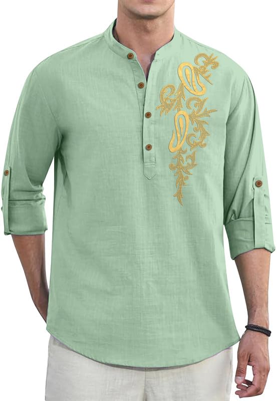 Image of Men's Printed Cotton Blend Short Kurta | Regular Fit Casual Kurta Shirt for Men with Mandarin Collar | Ethnic