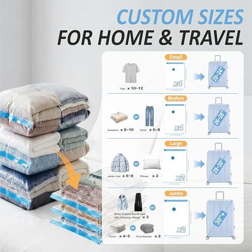 Image of Cozy Essential Travel Vacuum Storage Bags with Rechargeable Cordless USB Pump, Space Saver Bags for Luggage, Suitcase, Carry-On, for Clothes, Blankets, Bedding & Seasonal Storage,12 Combo